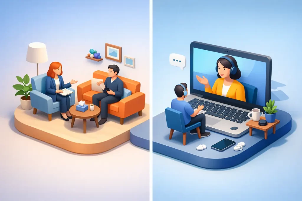 Terapia presencial versus online: cuál elegir
